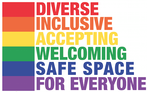 LGBTQ+ Pride Flag, Diverse, Inclusive, Accepting, Welcoming, Safe Space for Everyone