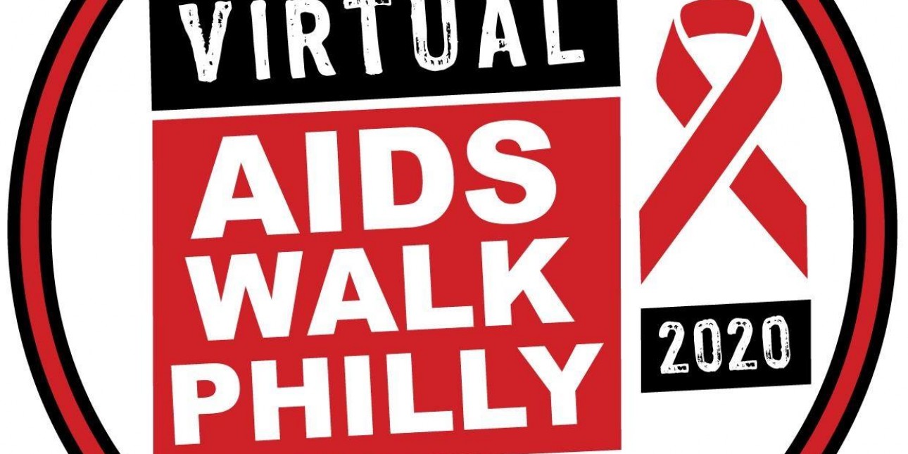 Red ribbon next to text that reads "Virtual AIDS Walk Philly 2020"